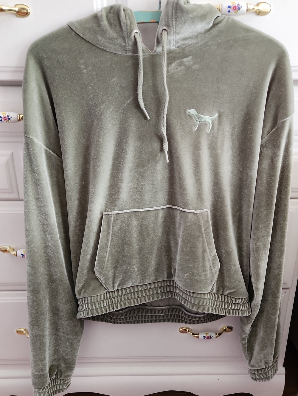 Women's Olive Green Velour Hoodie Sweatshirt